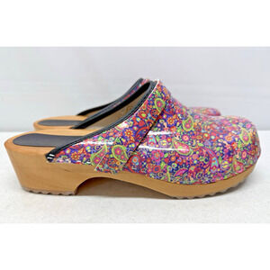 BJORK Swedish Comfort Clogs Womens 42/ 12 Pink Floral Leather Mules Shoes